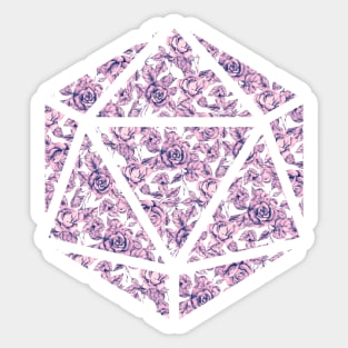 Pink and Blue Gradient Rose Vintage Pattern Silhouette D20 - Subtle Dungeons and Dragons Design Sticker